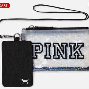 PINK Victoria's Secret Iridescent Wristlet with Black Cardholder